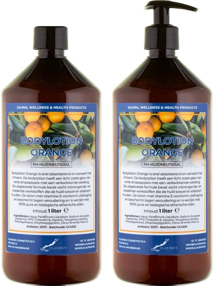Bodylotion Orange 1 Liter - met gratis pomp - set van 2 stuks