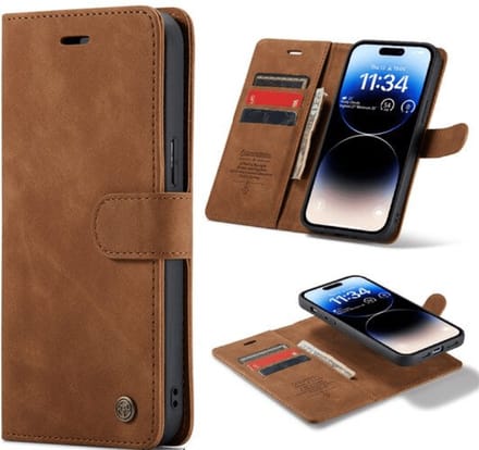 Cityhoesje – Geschikt voor – Samsung S24 – 2 in 1 BookCase – Pasjeshouder – Bruin
