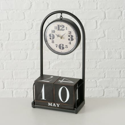 klok - Blok - kalender - Zwart - Metaal - 35x19x9cm