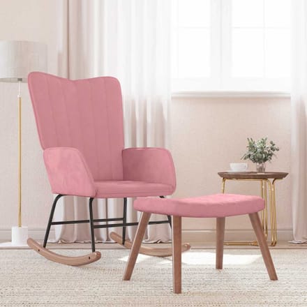 vidaXL - Schommelstoel - met - voetenbank - fluweel - roze