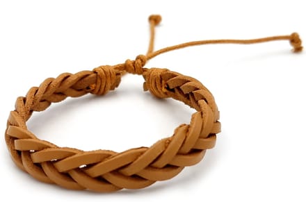 Gevlochten armband van leer en touw - bruin wit
