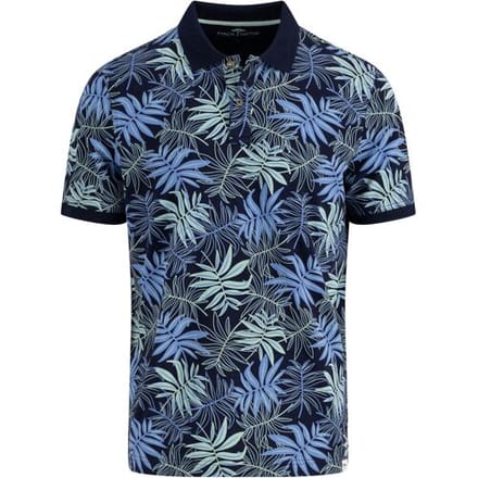 Fynch-Hatton Polo Allover Leaves Pattern Slub Cotton Navy-Blauw / male