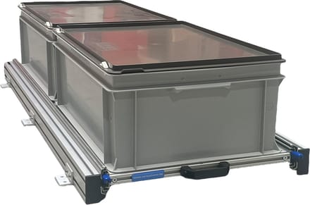 Aluminium schuifframe voor camper 120x40 cm inclusief 2 bakken met deksel