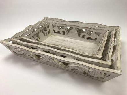 Houten Dienbladen snijwerk set van 3 (30x40, 36x26, 21x31 cm)