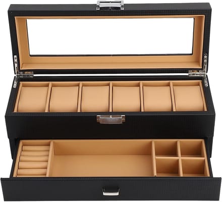 Juwelendoos met 6 Vakken - Horloge Display - Accessoires Organiseren - Dubbele Laag Ontwerp