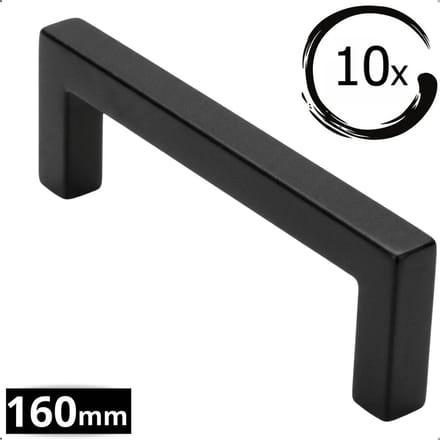 10X Handgrepen Zwart RVS - Boormaat 160mm - Kastgrepen
