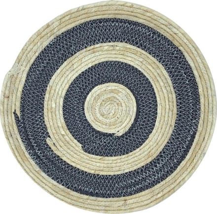 Lavandoux - Zeegras Placemats - Rond - Bohemian - ø40cm - Zwart/Naturel - Set van 4