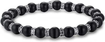 Twice As Nice Armband in edelstaal, zwarte bollen, rondjes met tekening 21cm