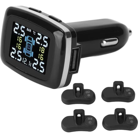 Système d'alarme de surveillance de la pression des pneus TPMS intelligent allume-cigare avec 4 capteurs internes black