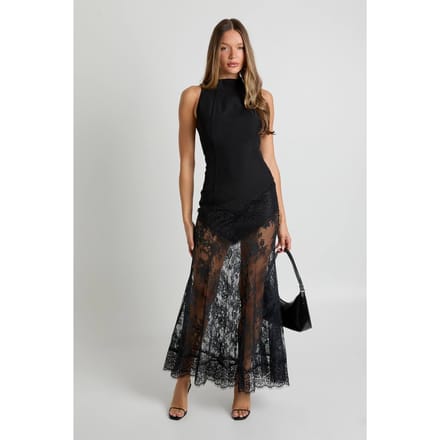 boohoo Dames Maxi jurk met kanten zoom | Zwart | Maat: 44