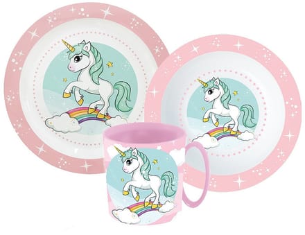 Unicorn Range dinerset, microplastic set met een mok van 350 ml