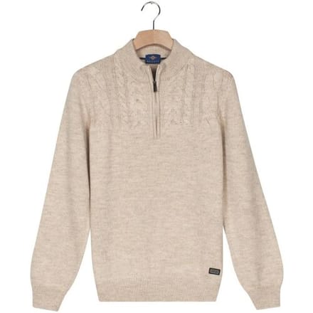 Baileys Trui Half Zip Single Stitch Top Front Cable Design Marshmallow / male
