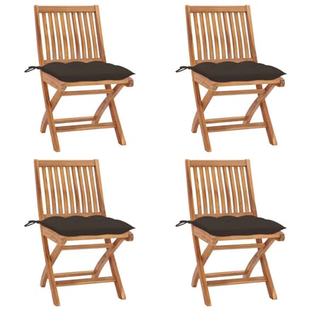 vidaXL - Opklapbare - stoelen - met - kussens, - 4 - stuks, - massief - teakhout