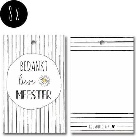 8x Label / Kaartje van karton / Cadeaulabels / Labels | BEDANKT LIEVE MEESTER | 85 x 55 mm