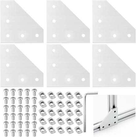 Hoekbevestigingen - Verbindingsplaten - Frame Constructie - Compleet met Moeren Schroeven - 6x6cm Profiel - Zilver