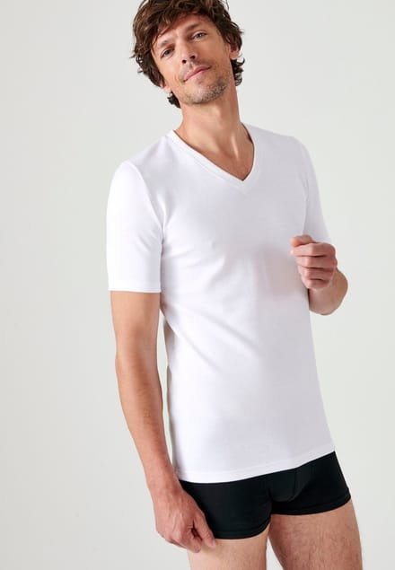 Damart - Dubbelzijdig T-shirt met V-hals Thermolactyl - Heren - Wit - (86-93) S