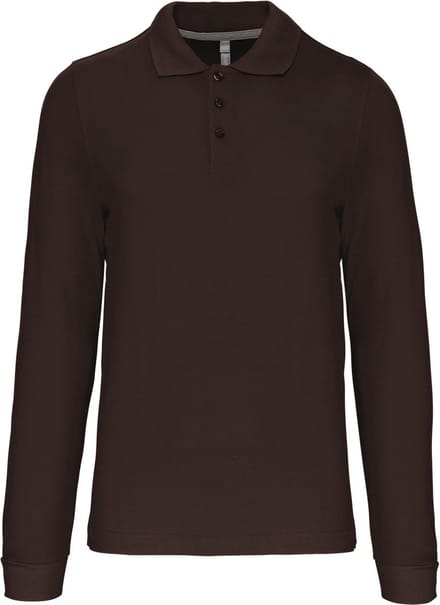 Herenpoloshirt met knopen en lange mouwen Chocolade - M