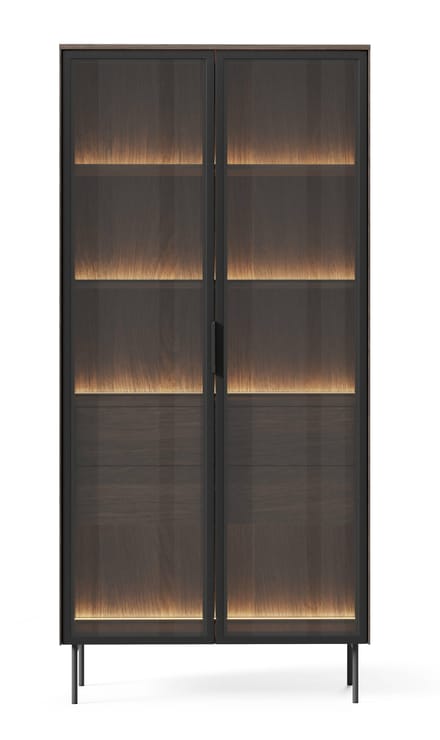 Selsey Lumi – Vitrinekast met 2 lades en LED-verlichting - eik Dunin - 91 cm