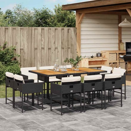 vidaXL - 11-delige - Tuinset - met - kussens - poly - rattan - zwart