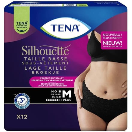 Tena Silhouette Plus Noir - Lage taille Medium - 1 pak van 12 stuks