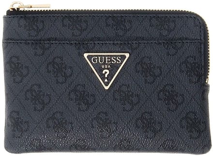 GUESS kaarthoes sleutelgeval Laurel II SLG Key Ring Pouch Coal Logo donkergrijs
