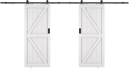 Vente-unique Dubbele schuifdeur met wandbevestiging - Hout en MDF - Wit - 2 x H205 x L93 cm - NEFARA