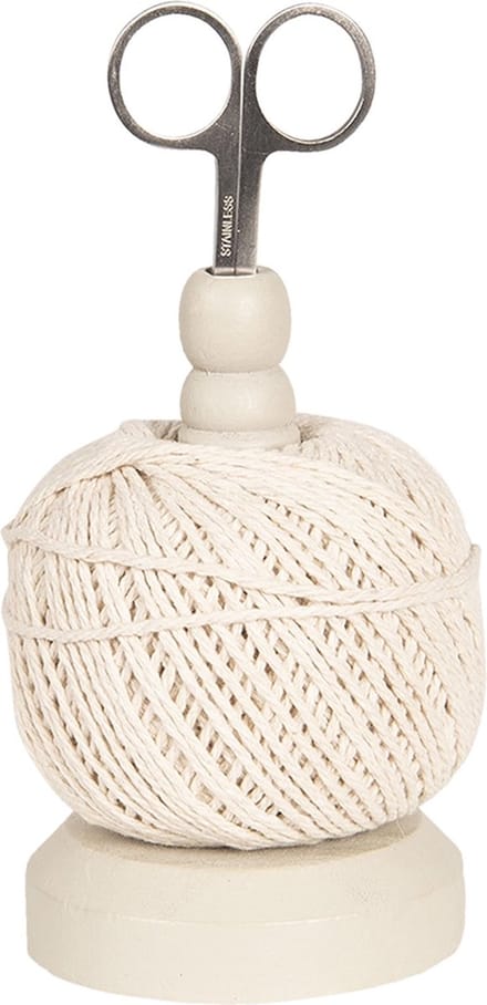 Clayre & Eef Touwhouder met schaar Ø 8x12 cm Beige Hout Metaal