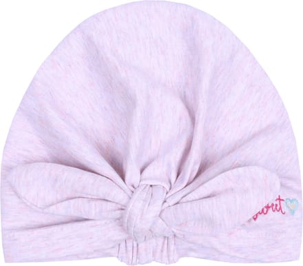 Roze melange muts met ruches en knoop