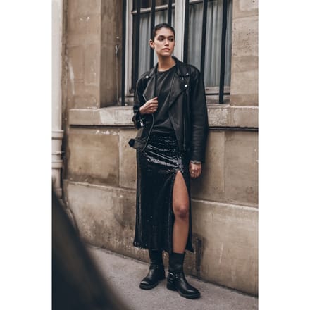 Mikuta The Black Long Slit Sequin Skirt Größe: M | Maxiröcke Outlet | Damen | Schwarz