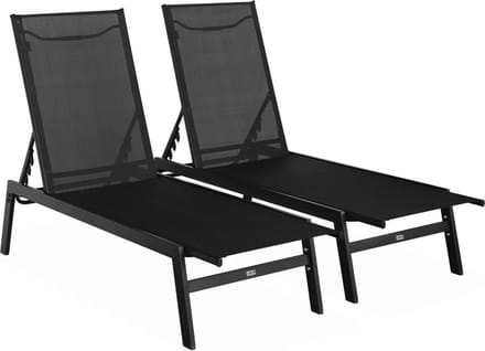 sweeek - Set van 2 ligstoelen in textileen en metaal, 5 posities - flora