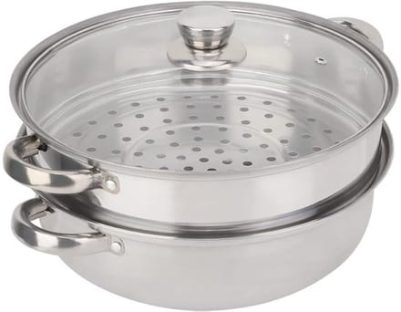 Stoompan 2-laags 27 cm - Roestvrij Staal - Glass Deksel - Zilver