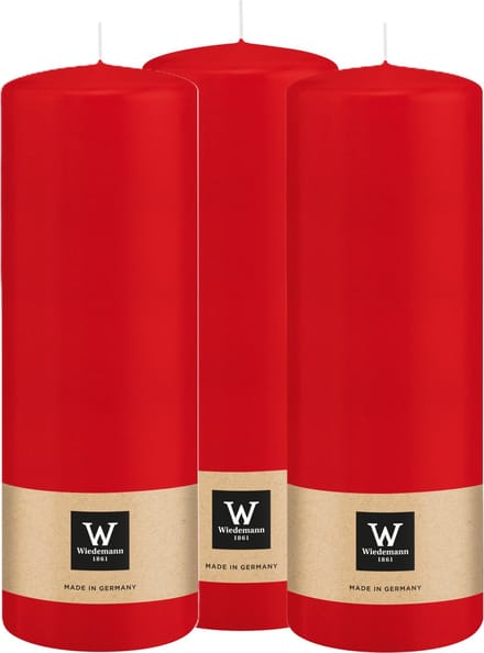 Wiedemann Cilinderkaars/stompkaars - 3x - rood - 20 x 7 cm - 103 branduren - zuilkaarsen