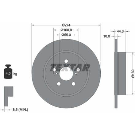 Remschijf TEXTAR 92333703 achter, compleet, 1 stuk