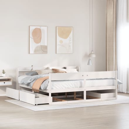vidaXL - Bedframe - zonder - matras - massief - grenenhout - wit - 180x200 - cm