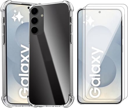 Hoesje geschikt voor Samsung Galaxy S25 Plus - 2x Screenprotector Glas - Shockproof Transparant
