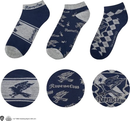 Cinereplicas Harry Potter - Ravenclaw Enkelsokken - Set van 3 - Blauw/Grijs