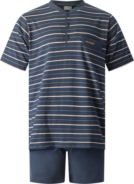 Gentlemen - heren shortama 114281 -zomer pyjama - knoophals - donkerblauw - maat M