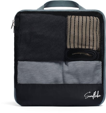 Packing Cube met Compressierits - Losse Compressie Cube - L - Mesh Zwart | Sunflake