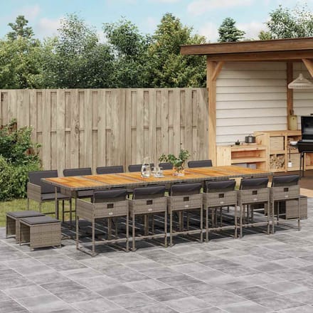 vidaXL - 17-delige - Tuinset - met - kussens - poly - rattan - grijs