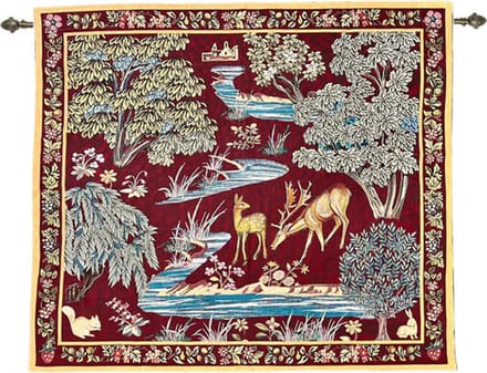 Wandkleed - The Brooks Red - William Morris - Rode achtergrond - 140 x 124 CM