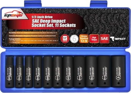 1/2 inch Dopset Slagsleutelbits Diep SAE Chroom-Vanadium 6 Punten 11 Delig