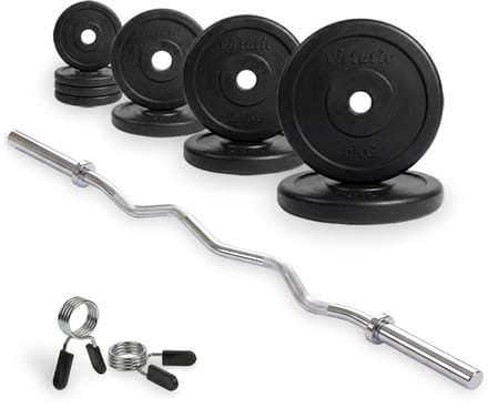 VirtuFit Rubberen Halterset - EZ Curlstang - Veerclip - 30 mm - 25 kg