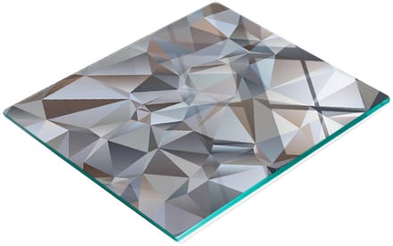 Stijlvol en duurzaam glazen bord met abstracte driehoekprint, 60x52 cm