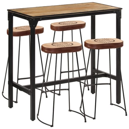 vidaXL - 5-delige - Barset - massief - ruw - mangohout - en - metaal