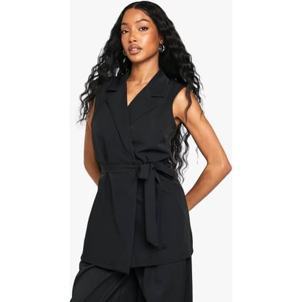 boohoo Dames Gilet met tailleband en schoudervulling | Zwart | Maat: 36