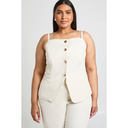 boohoo Dames Plus Gouden Knopen Longline Gilet | Ecru | Maat: 28