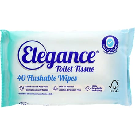 Elegance Toilet Tissue Flushable Wipes - 40 stuks