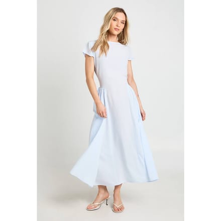 boohoo Dames Petite Getextureerde Volume Rok Midaxi Jurk | Pastelblauw | Maat: 36
