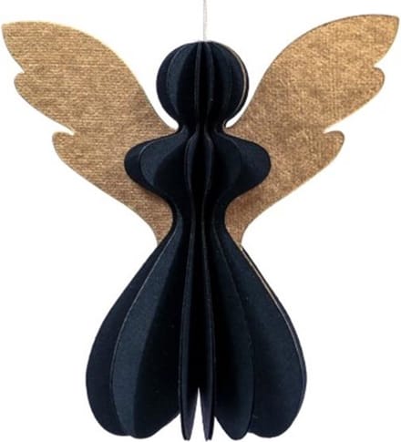 Handgemaakt papieren engel zwart - 17,5 cm