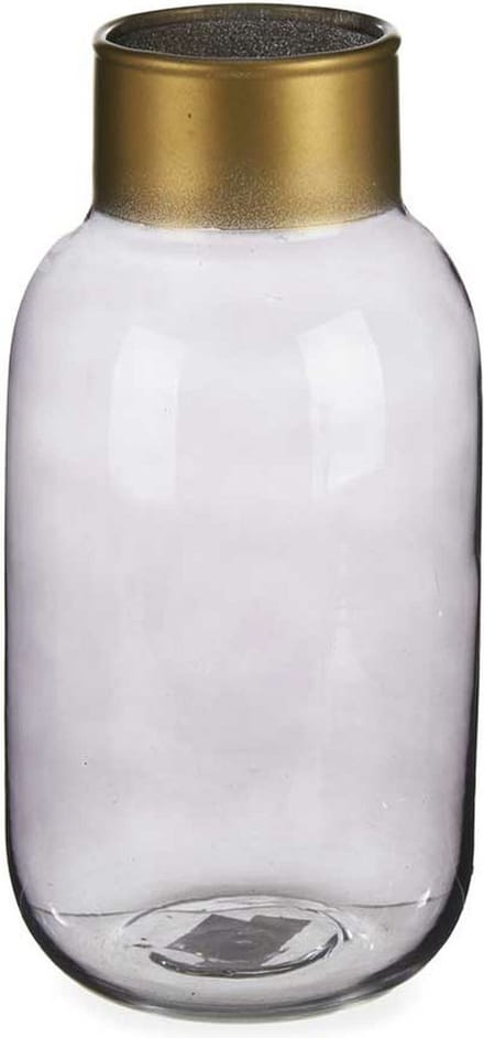 Giftdecor Bloemenvaas - glas - grijs transparant met goud - 12 x 24 cm - vaas